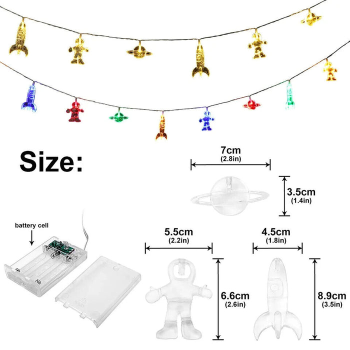 LED String Fairy Lights Spaceman Rocket Planet Hanging Kids Bedroom Decor Gifts