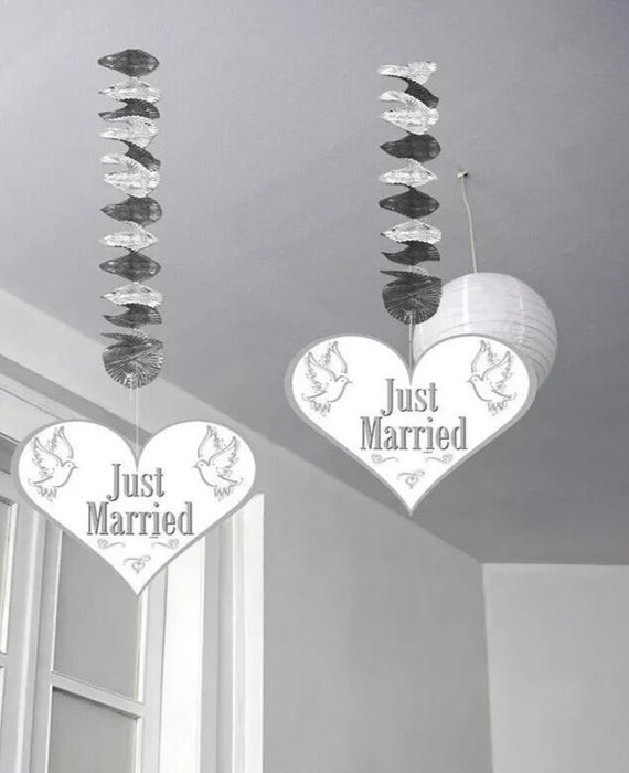 3 JUST MARRIED WEDDING HANGING GARLANDS DECORATIONS