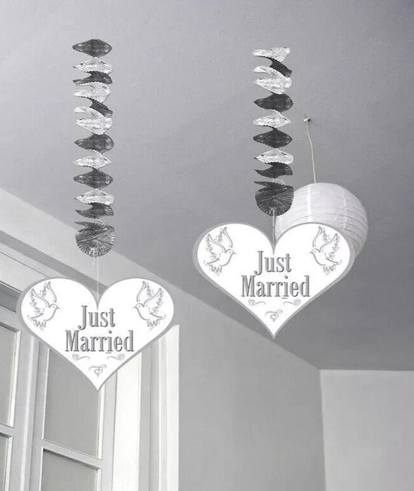 3 JUST MARRIED WEDDING HANGING GARLANDS DECORATIONS