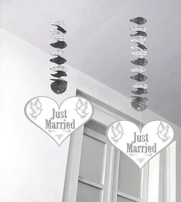 3 JUST MARRIED WEDDING HANGING GARLANDS DECORATIONS