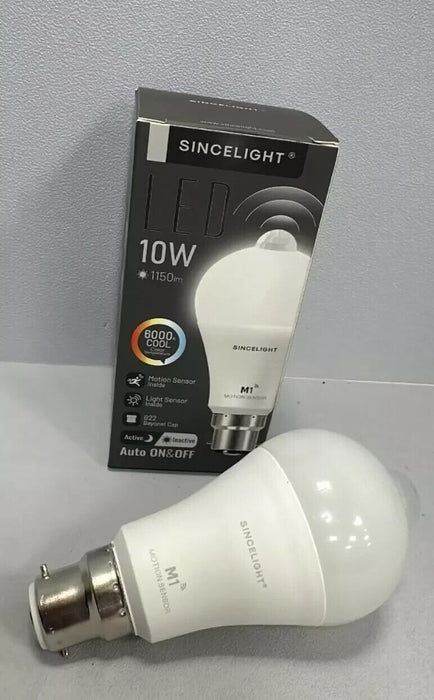 SINCELIGHT Motion Sensor LED Bulb with B22 Cap,10W,B22,6000K