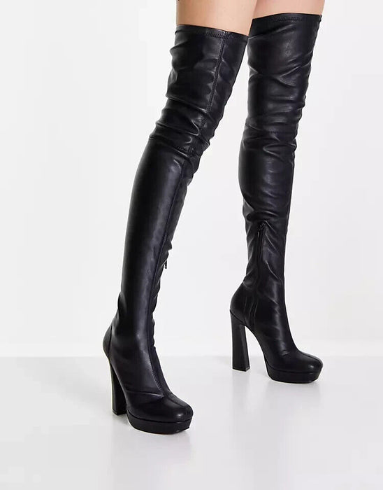 ASOS DESIGN Kira high-heeled platform over the knee boots in black UK 5