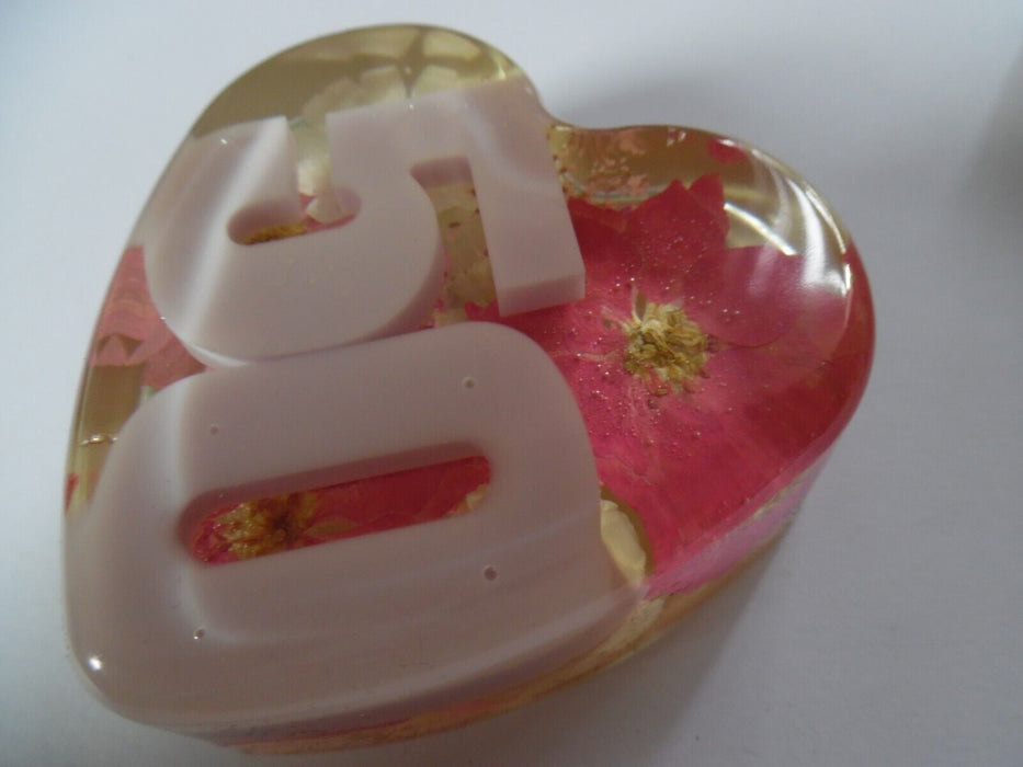 Heart shaped 50 paper weight with pressed flowers