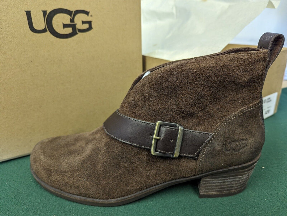 UGG Wright Belted Leather Boots - Brown Suede UK7.5