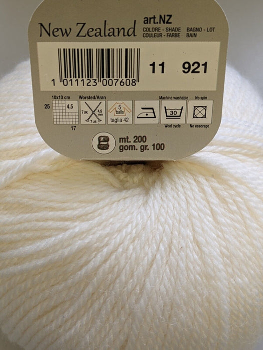 ADRIAFIL NEW ZEALAND ARAN KNITTING YARN 75% WOOL BALL - WHITE 100G