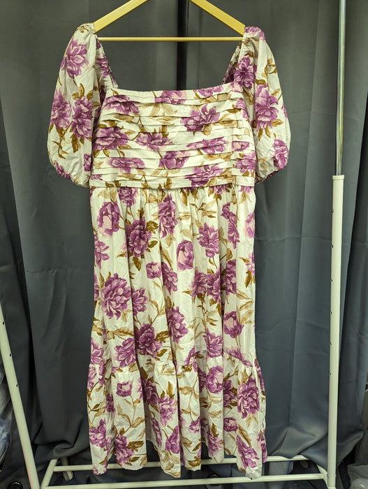 ABERCROMBIE & FITCH Emerson Floral Poplin Puff Sleeves Midi Dress - XL