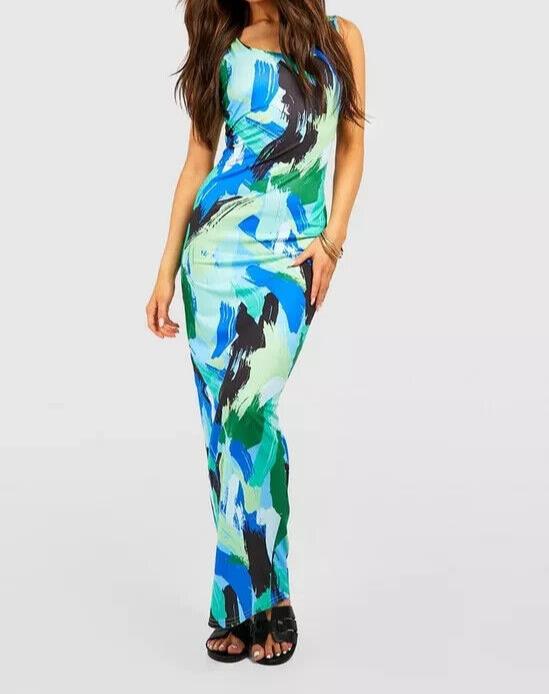 Abstract Scoop Neck Maxi Dress Size UK 14