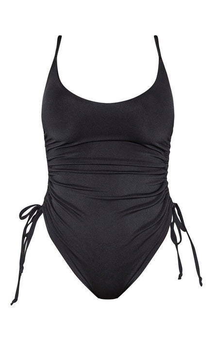 Pretty Little Thing Shape Black High Rise Ruched Side Swimsuit Size 8