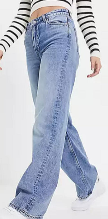 Monki Yoko wide leg jeans in mid blue - W29