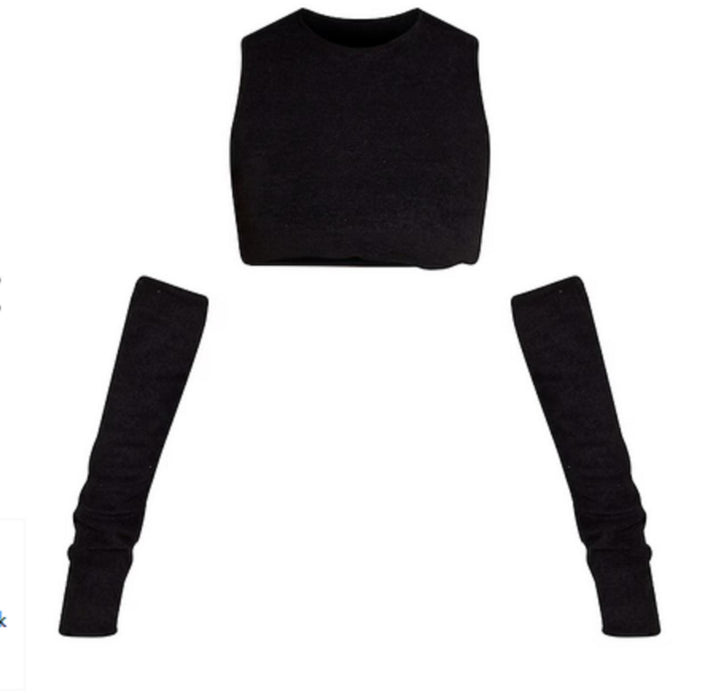 Pretty Little Things - Shape Black Soft Towelling Bardot Crop Top - UK10