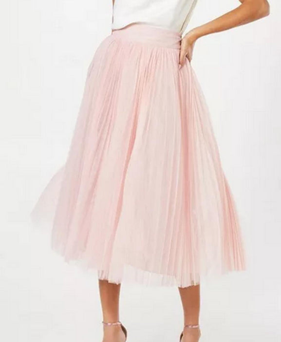 Coast Pleated Mesh Full Midi Skirt - Pink - UK14