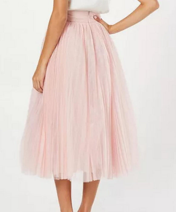 Coast Pleated Mesh Full Midi Skirt - Pink - UK14