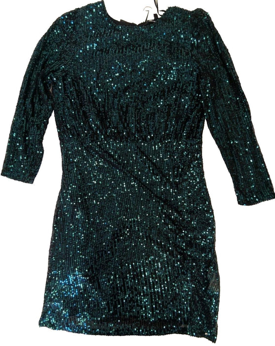 Peacock Sequin Short Dress - Black - Size 14