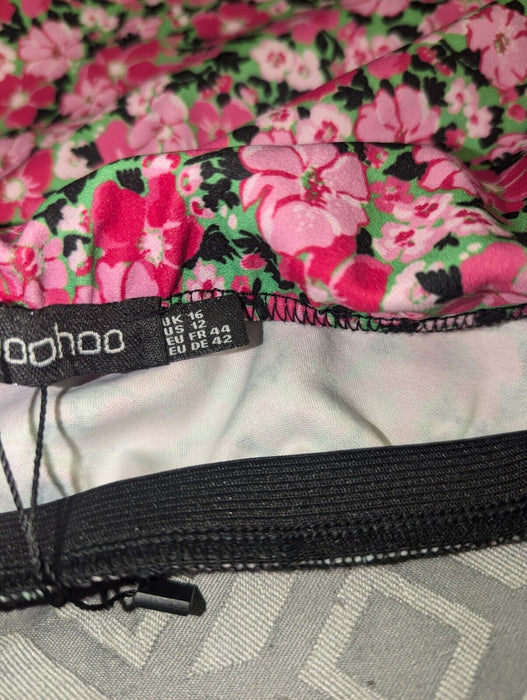 Boohoo Floral Wrap Mini Skirt Pink Size 16