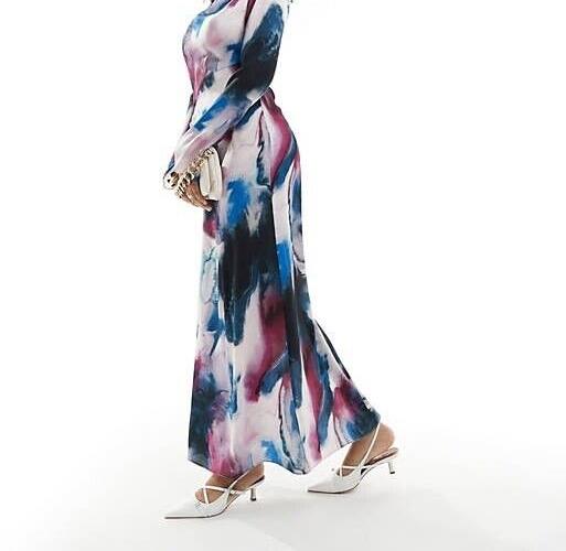 ASOS DESIGN high drape neck satin maxi dress Size UK 14