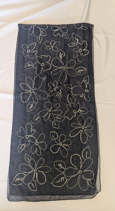 Black Floral Scarf Thin