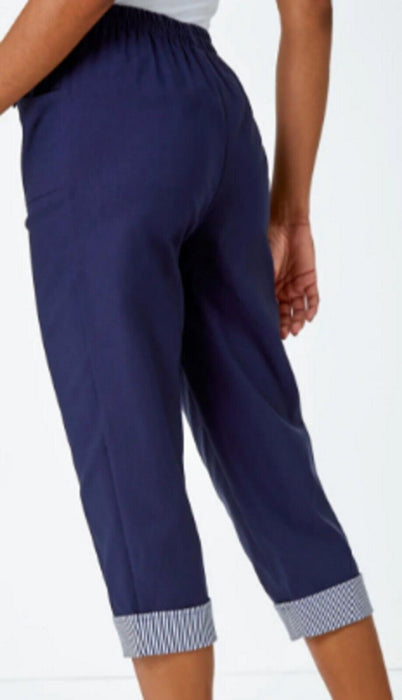 Roman Navy Contrast Detail Cropped Stretch Trouser - UK12