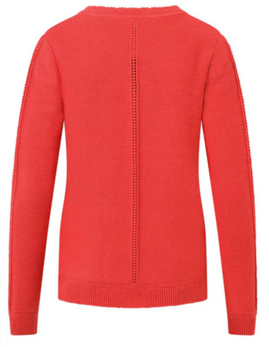 MISTRAL Notch Neck Scallop Cardigan in Cayenne - UK 16