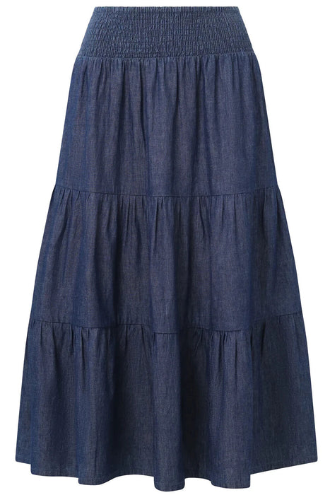 Mistral Chambray Tiered Denim Skirt Indigo Wash Size 12