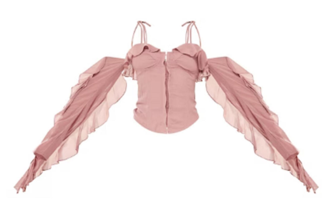 PLT Mauve Woven Hook & Eye Frill Detail Boned Bardot Corset - Baby Pink - 8