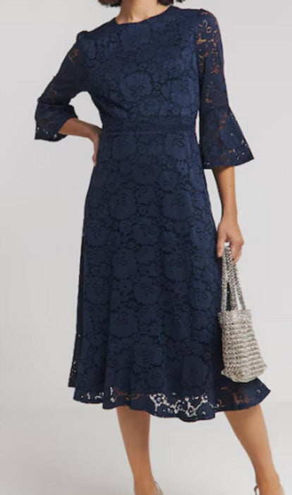 Joanna Hope Fluted Sleeve Stretch Lace Midi Dress - UK 12