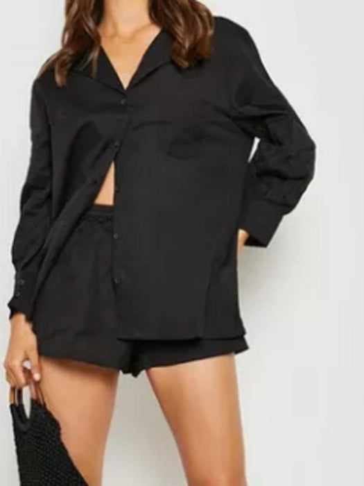 BOOHOO LINEN LOOK BOYFRIEND SHIRT & RELAXED FIT SHORTS - UK10