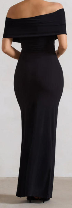 Club L BLACK TWIST FRONT BARDOT MAXI DRESS - UK14