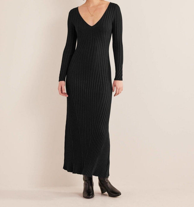 Boden Ribbed Knitted Maxi Dress Black Size UK 16R