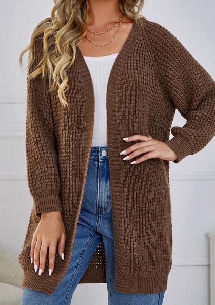 SHEIN Solid Open Front Cardigan Brown Size Medium