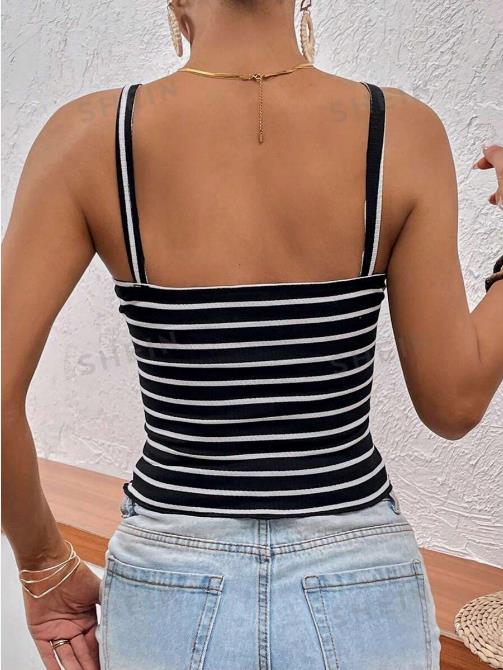 SHEIN VCAY Summer Beach Striped Twist Front Cami Corset Top Small