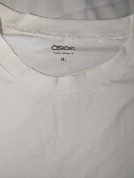 ASOS DESIGN cotton blend long sleeve crew neck t-shirt in white medium long