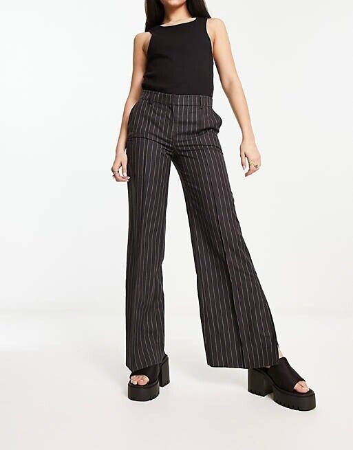 Weekday Kylie flared trousers in dark grey pinstripe Size EU 42