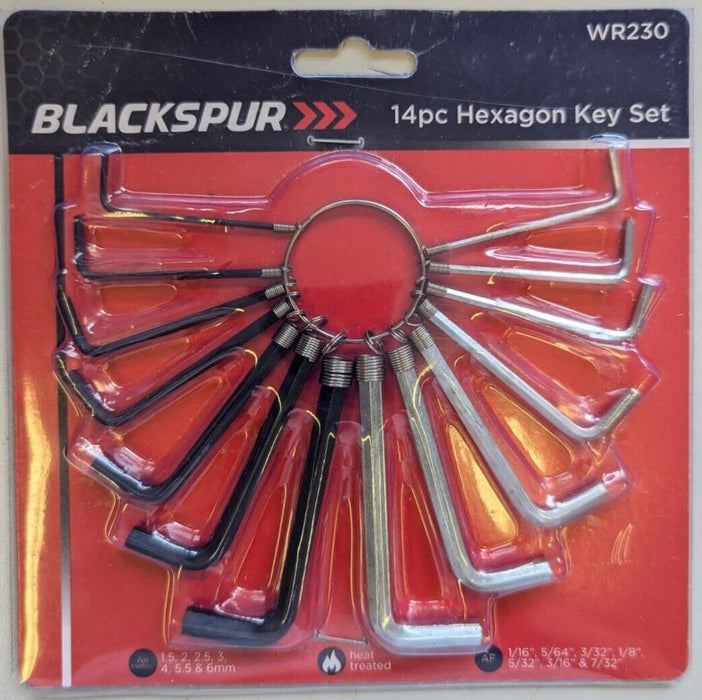 14 PIECE AF METRIC HEXAGON HEX KEY TOOL SET PACK HEAT TREATED MM AF RING