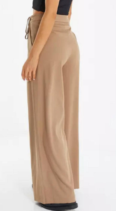 QUIZ High Waisted Wide Leg Trousers - Camel - Size UK 12