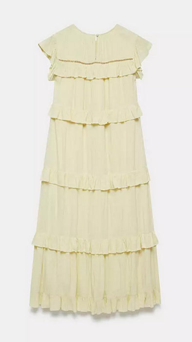 Mint Velvet Ruffle Tiered Midi Dress Yellow - Medium