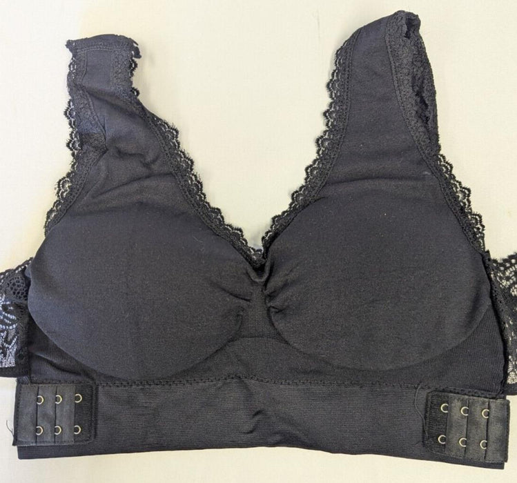 Women Black Bra - Flounce Lace Wireless - Large