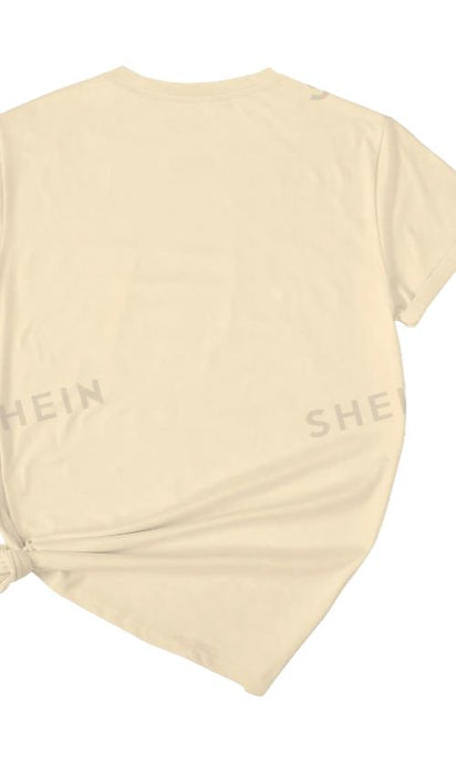 SHEIN EZwear Plus Size Women's Letter Printed Round Neck ShortSleeve T-Shirt 1XL