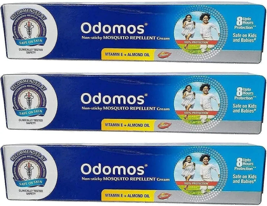 3 X Odomo Non-Sticky Mosquito Repellent Cream With Vitamin E & Almond - 100 G