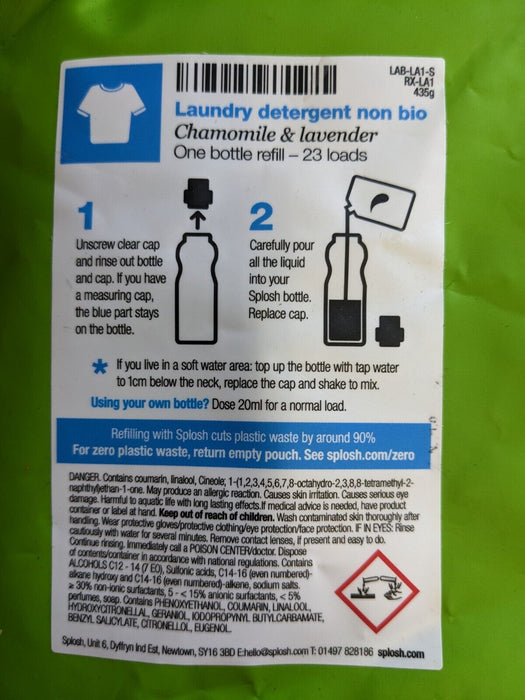 2x Splosh Laundry detergent non bio refill 430ml