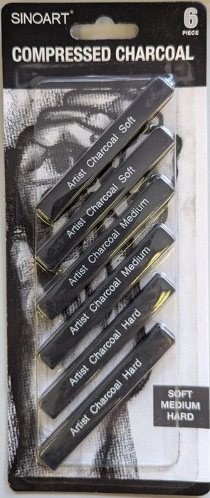 SINOART Compressed Charcoal 6 Piecs - Soft Medium & Hard