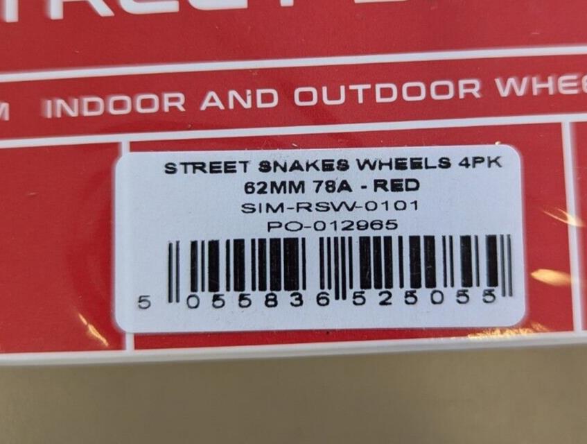 SIMS STREET SNAKES RED 62MM - SET OF 4 WHEELS