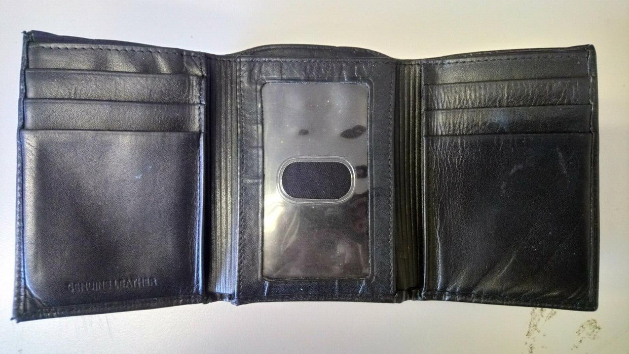 Black Leather Tri-Fold Men's Wallet