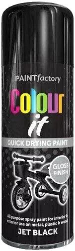 Paint Factory Colour It Quick Drying Spray Paint 250ml Jet Black Gloss Finish