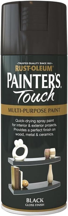 Rust-Oleum Painter's Touch Multi-Purpose Aerosol Spray Paint Black Gloss 400ml