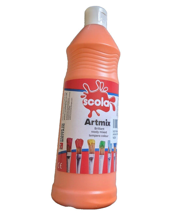 Scola 600ml Tempera Poster Paint Ready Mixed Artmix Bottle Kids Art Craft Orange