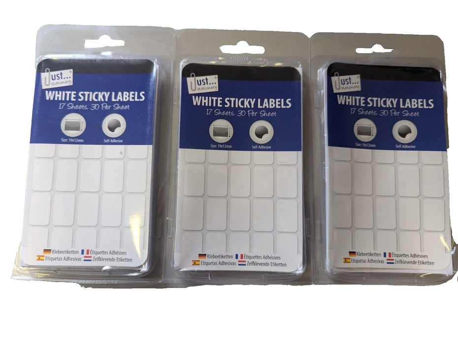 Just Stationery White Sticky Labels 19x12 3 pack