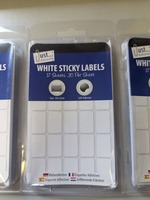 Just Stationery White Sticky Labels 19x12 3 pack