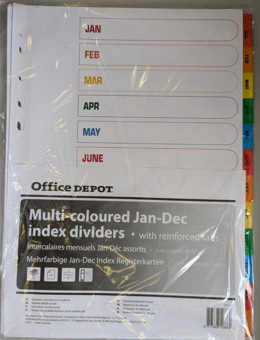 Office Depot Multi-Coloured Jan-Dec Index Dividers