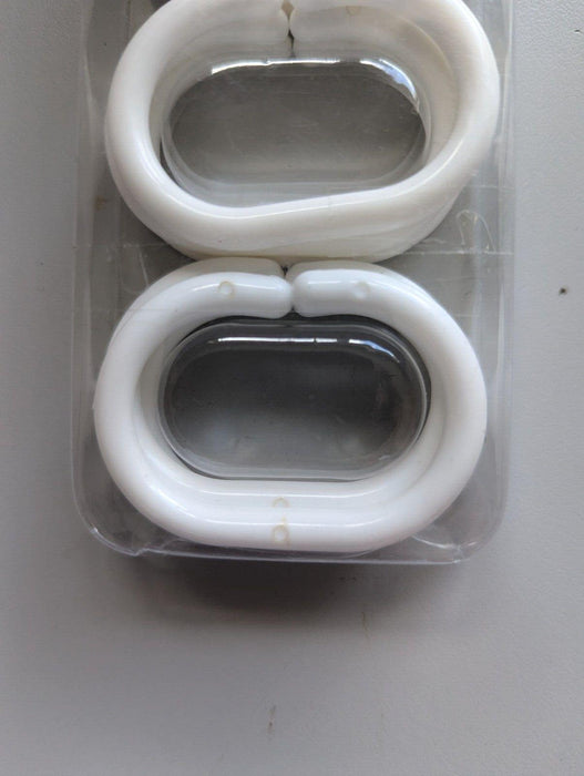 Shower Curtain Rings 12 Count White Plastic Easy To Use 2.25" Oval Shape