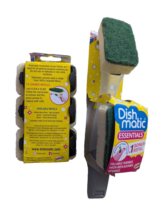 Dish Matic Handle Sponge With 2 Sponges Plus 3 Extra Sponges